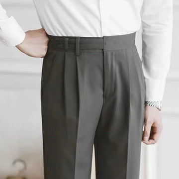 Riolio High Waist Pleated Man Suits Pants 9 Cropped Business Social Tailoring Quality Fabric Trousers for Men Classic Dress Elegant Up